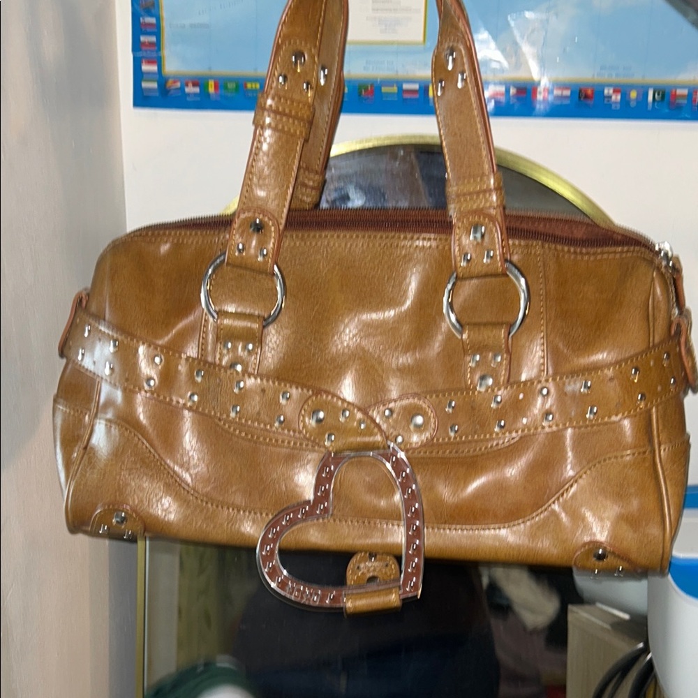 XOXO Tan Studded Mini Satchel with Heart Charm